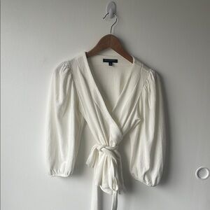 Banana Republic White Puff Sleeve Wrap Blouse